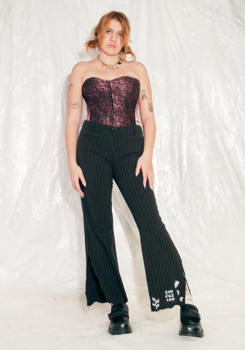 Vintage Flare Trousers Y2K Reworked Slit Pants in Black – Pop Sick