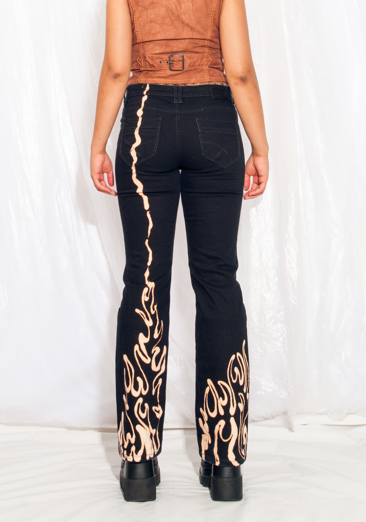 Vintage Flare Jeans Y2K Reworked Painted Pants in Black – Pop