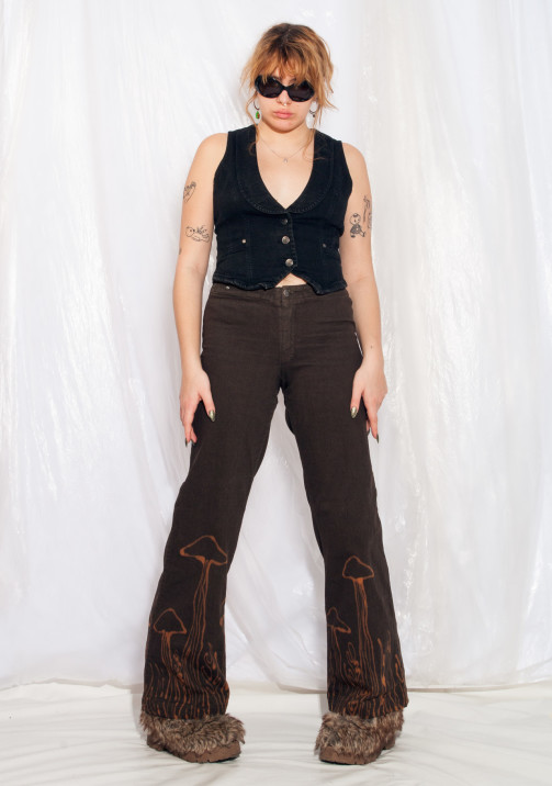 Vintage Flare Jeans 90s Y2K Reworked Mushroom Painted Pants – Pop