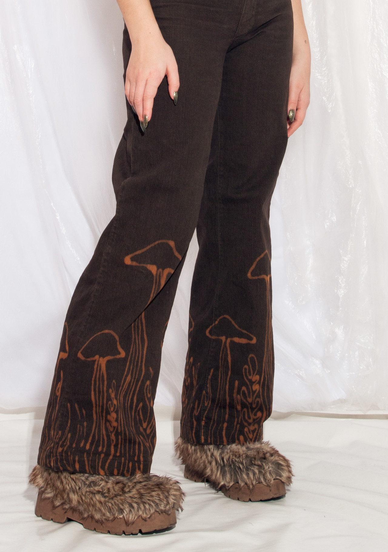 Vintage Flare Jeans 90s Y2K Reworked Mushroom Painted Pants