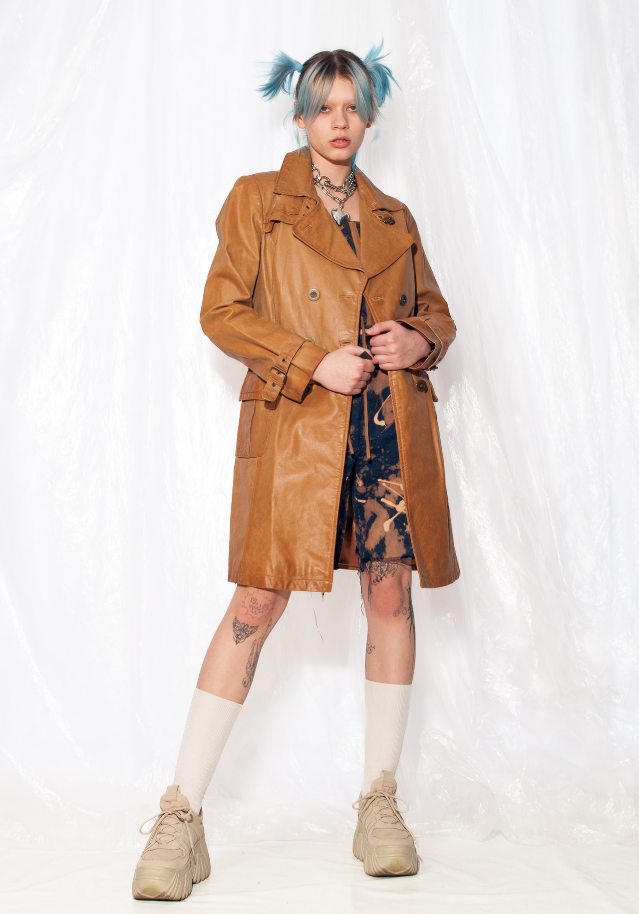 Vintage Leather Jacket Y2K Trench Coat in Brown – Pop Sick Vintage