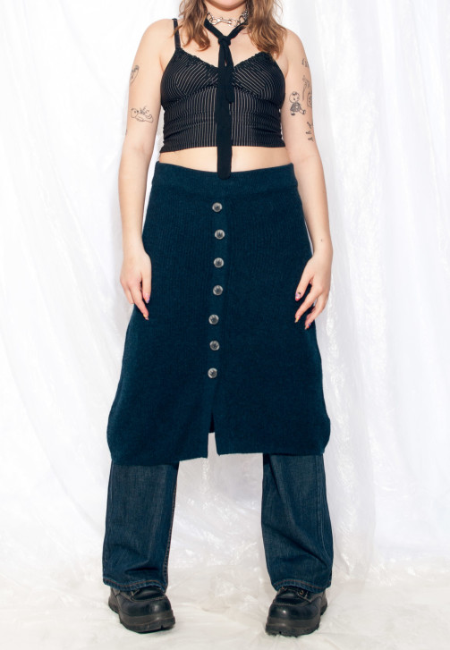Vintage Skirt 80s Knitted Midi Skirt in Dark Blue Pop Sick Vintage
