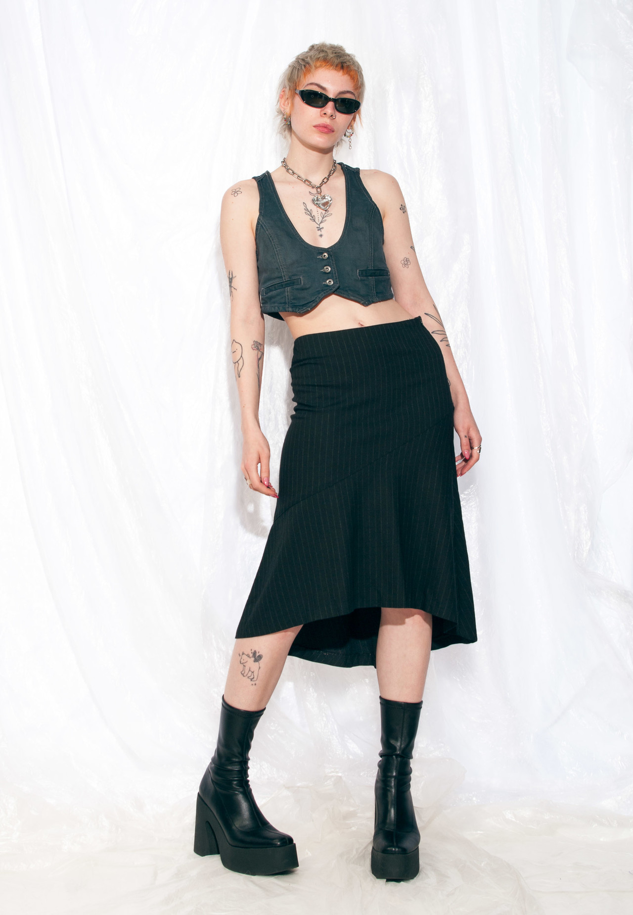 Vintage Skirt Y2K Frilly Midi in Black Pinstriped – Pop Sick Vintage