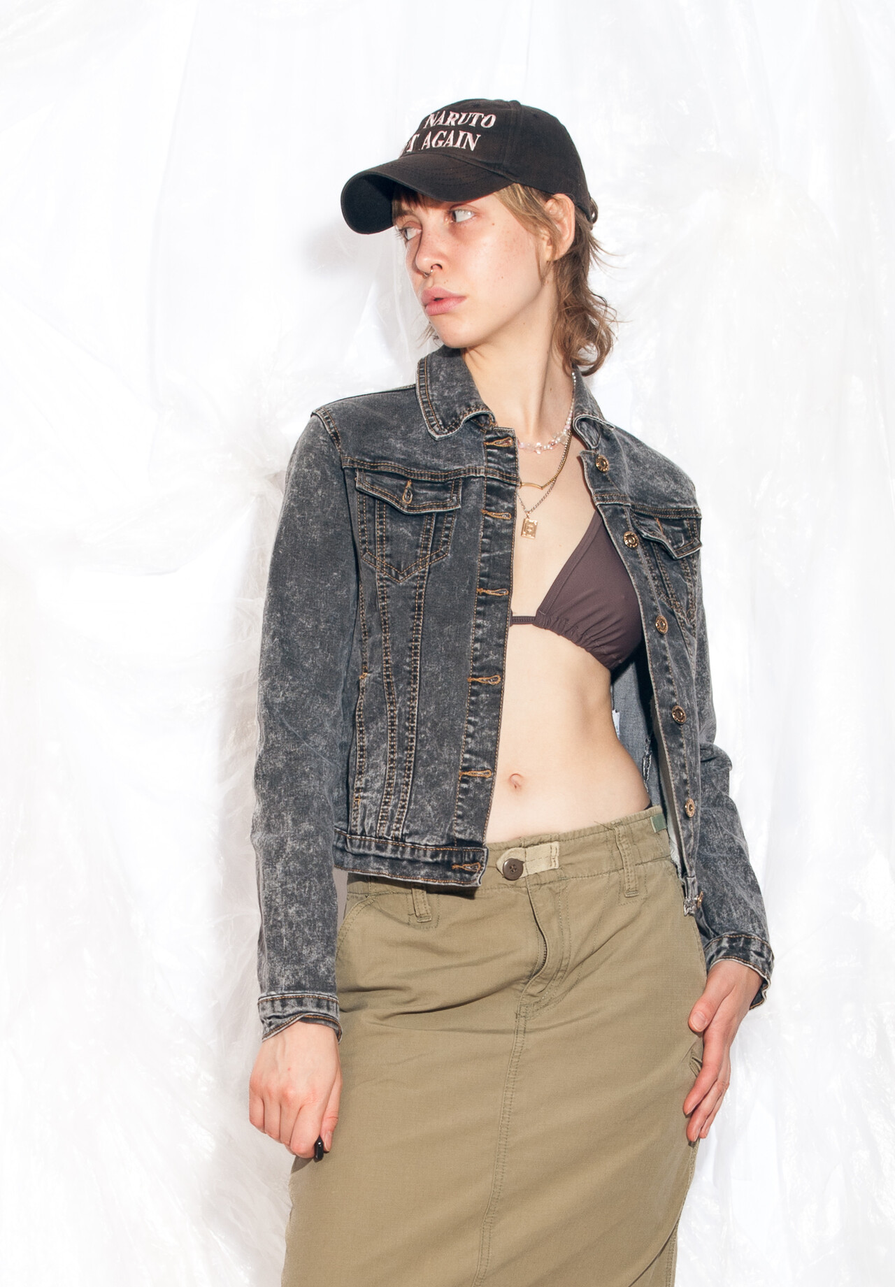 Vintage Y2K Slim Fit Denim Jacket in Acid Wash Grey Pop Sick Vintage