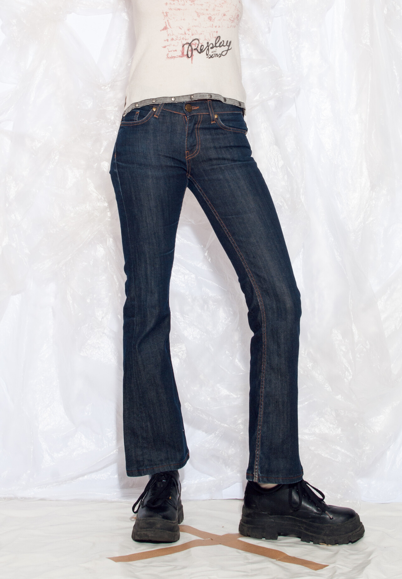 Vintage Y2K Crocker Flare Jeans in Blue Denim Bootcut Style Pop Sick Vintage
