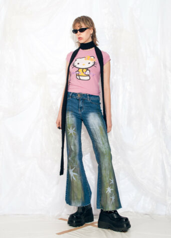 Vintage Flare Jeans Y2K Reworked Snake Painted Denim Pants Vintage Flare Jeans Y2K Reworked Snake Painted Denim Pants
