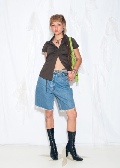 Vintage 90s Wide-Leg Denim Shorts in Blue