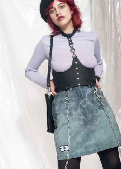 Vintage denim skirt Reworked tie-dye eye patch jeans