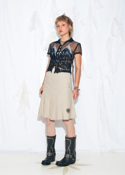 Reworked Y2K Flower Print Midi Skirt in Beige