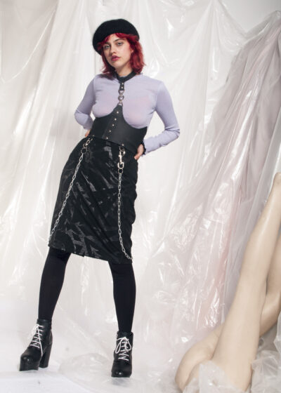 Vintage skirt 80s glam high waist pencil skirt black silver