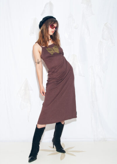 Reworked Vintage 90s Linen Maxi Dress in Brown