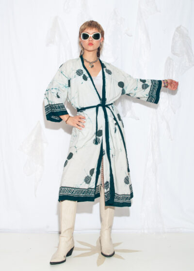 Vintage 90s Festival Kimono Coat in Green Cotton