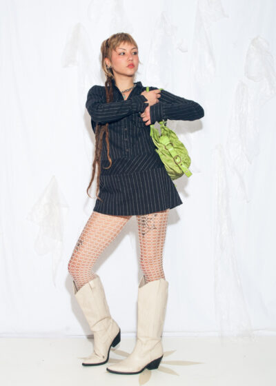 Vintage Y2K Pinstriped Mini Dress in Black