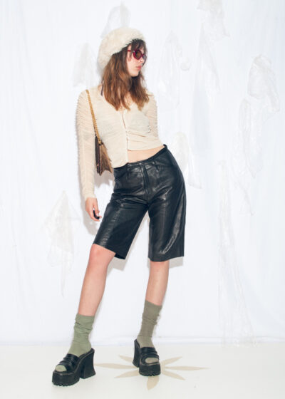 Vintage 80s Wide-Leg Leather Trousers in Black