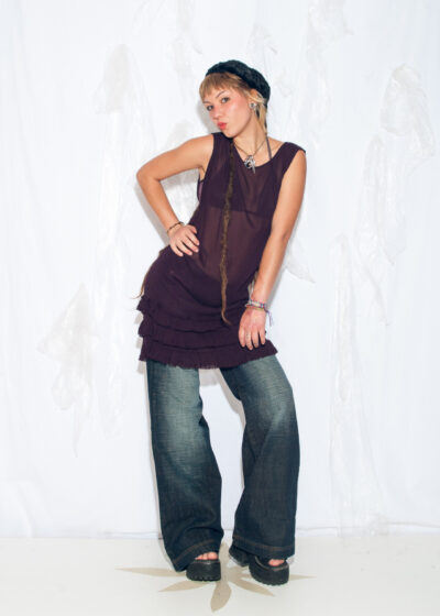 Vintage Y2K Mint Velvet Midi Dress in Purple