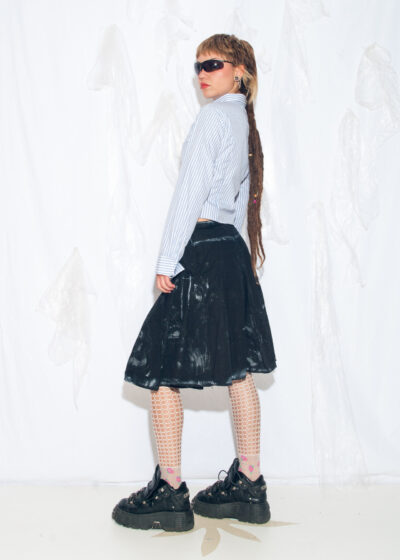 Reworked Vintage Y2K Desigual Midi Skirt in Black Cotton