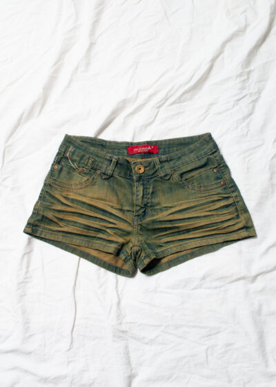 Reworked Vintage Y2K Denim Micro Shorts in Mud Wash Green