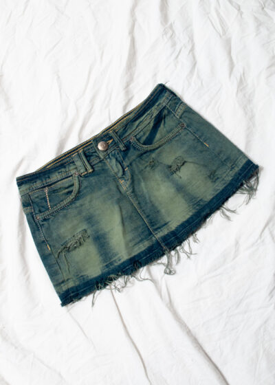 Reworked Vintage Y2K Denim Micro Skirt in Overdyed Green
