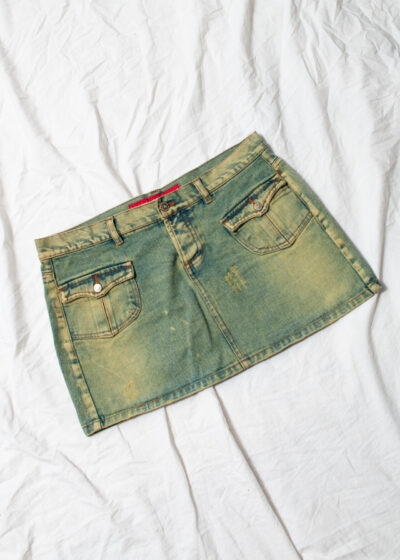 Reworked Y2K Denim Micro Skirt in Mud Wash Green