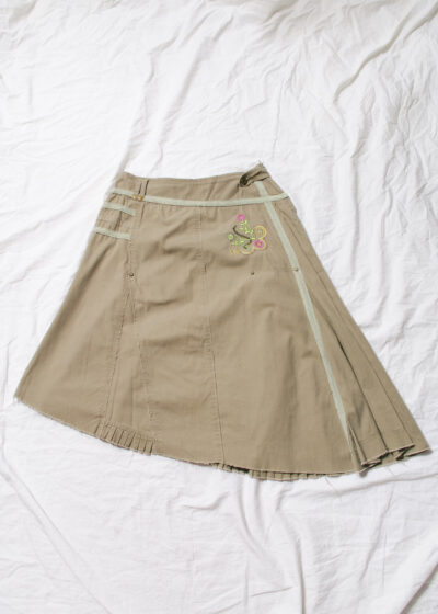 Vintage Y2K Asymmetric Midi Skirt in Khaki