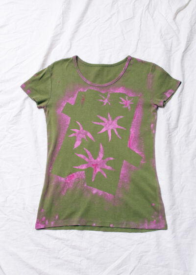 Reworked Vintage Y2K Star Print Baby Tee in Pink and Green