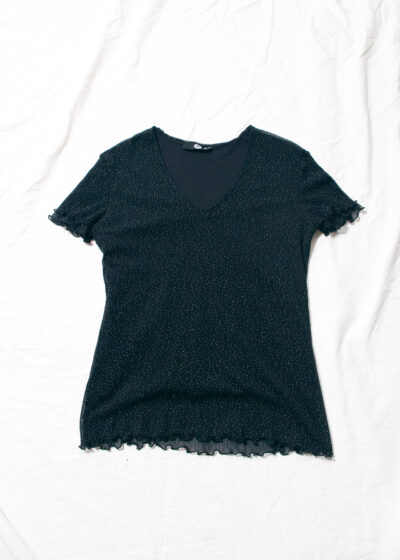 Vintage Y2K Glitter Mesh Baby Tee in Black