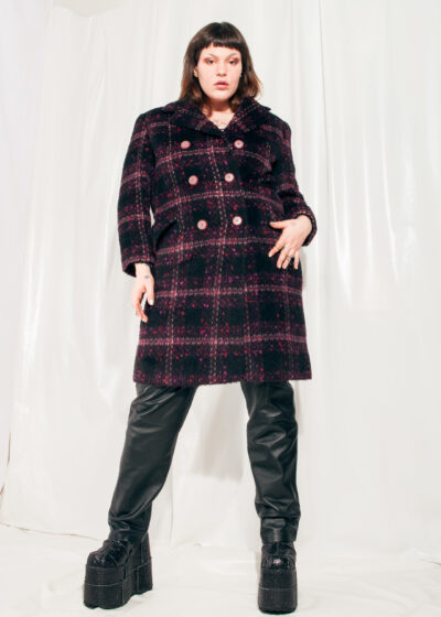 Vintage Wool Coat 60s Mod Plaid Checked Warm Winter Coat