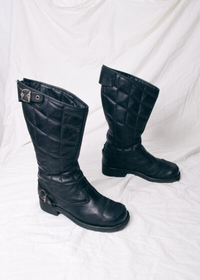 Vintage 90s Black Leather Biker Boots