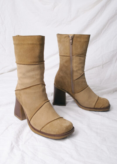 Vintage Y2K Patchwork Leather Boots in Beige