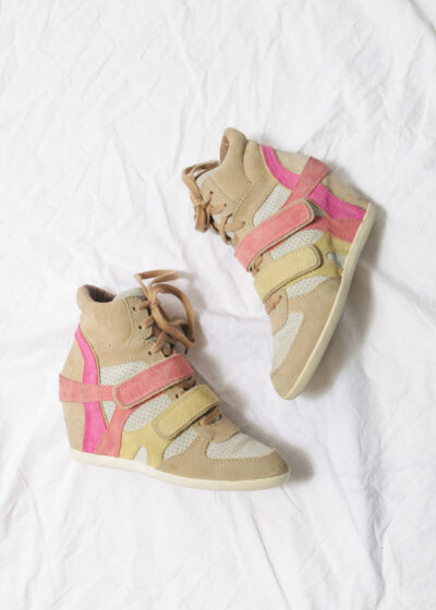 Vintage Y2K Ash Wedge Sneakers in Beige and Pink