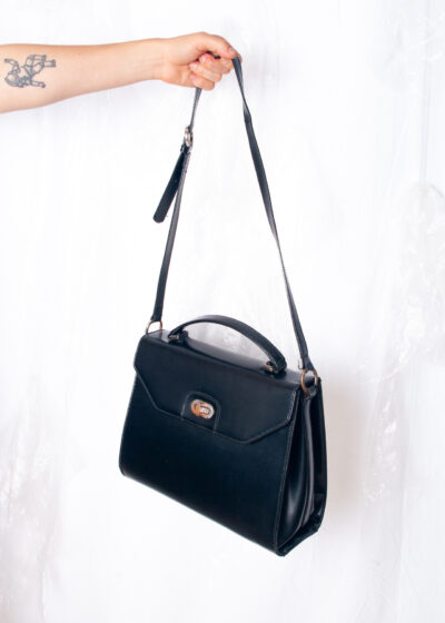 Vintage 80s Salamander Box Bag in Black