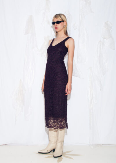 Vintage Y2K Midi Dress in Purple Lace