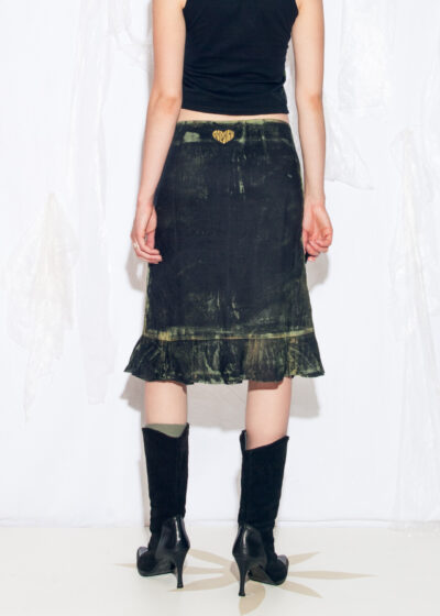 Reworked Vintage Y2K Linen Midi Skirt in Green Painted