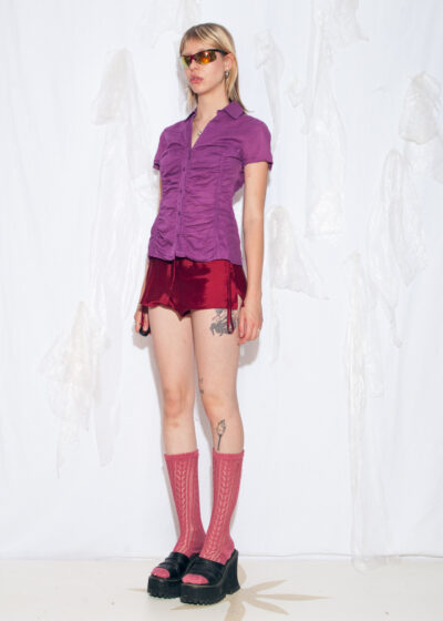 Vintage Y2K Ruched Slim Fit Blouse in Purple