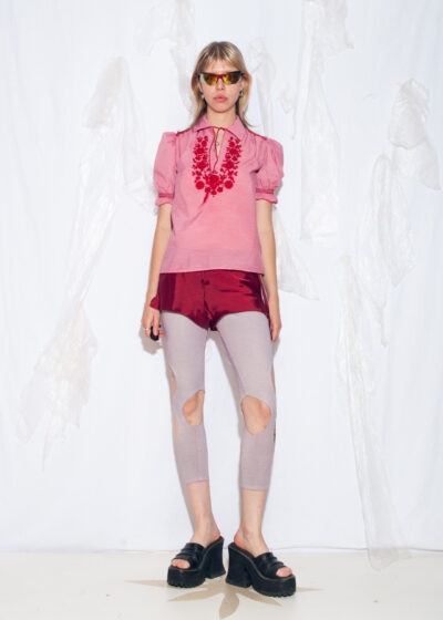 Vintage 80s Embroidered Folk Blouse in Pink