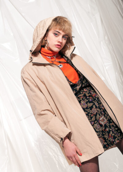 Vintage Windbreaker 90s Oversized Parka Coat in Beige