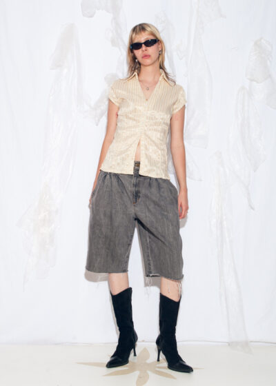 Vintage Y2K Slim Fit Satin Blouse in Gold