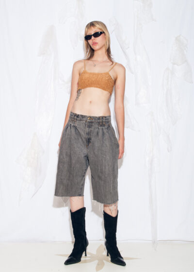 Vintage 80s Wide-leg Denim Shorts in Grey