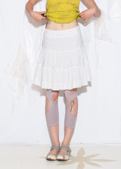 Vintage Y2K Tiered Skirt in White Cotton