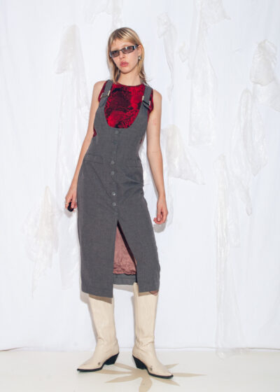 Vintage 90s Dungaree Dress in Grey