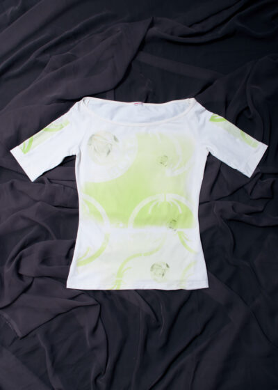 Vintage Y2K Rose Printed Top in White and Green