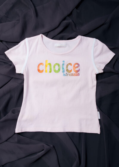Vintage Y2K Rainbow Choice Baby Tee in Pastel Pink Cotton