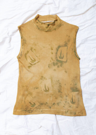 Reworked Vintage Y2K Dirty Painted Top in Yellow and Green