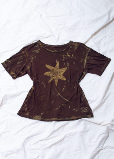 Reworked Vintage Y2K Brown Baby Tee with Painted Star