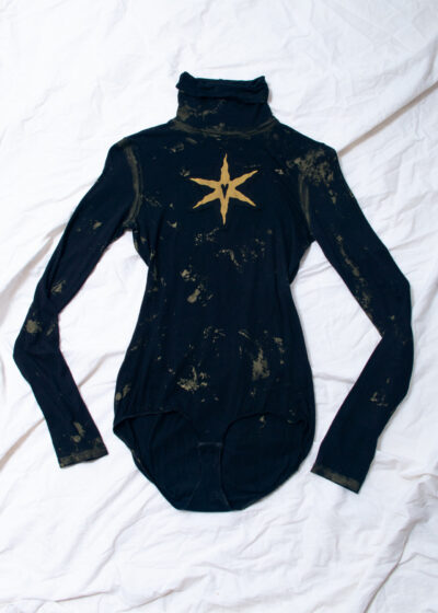 Reworked Vintage Y2K Bodysuit in Black w Star Print