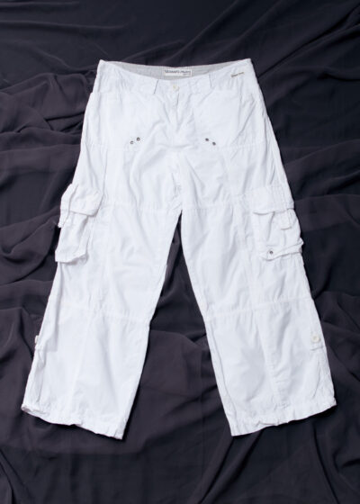 Vintage Y2K Cargo Capri Pants in White Cotton