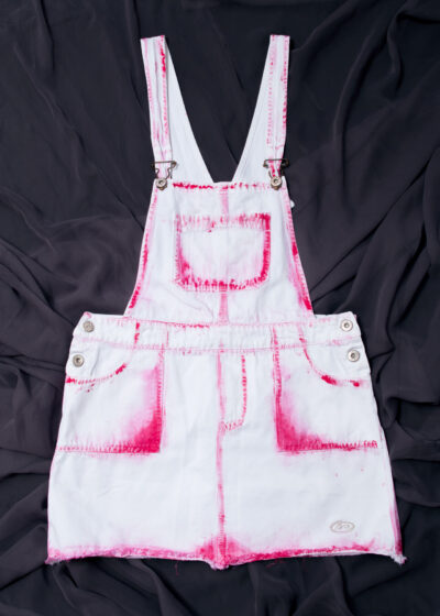 Reworked Vintage Y2K Dungaree Dress in White and Pink