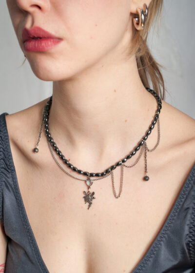 Vintage Y2K Silver Necklace with Fairy Pendant