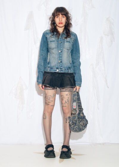 Vintage Y2K Slim Fit Denim Jacket in Stonewashed Blue