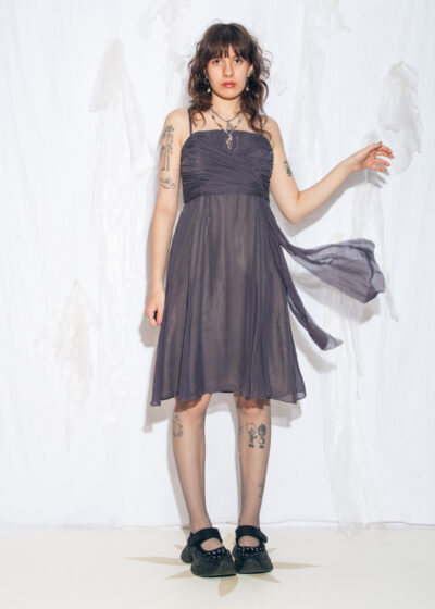 Vintage Y2K Ruched Silk Evening Dress in Grey